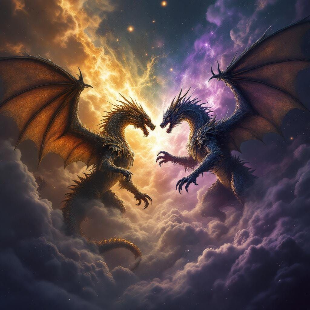 Epic Dragon Battle in Starry Space