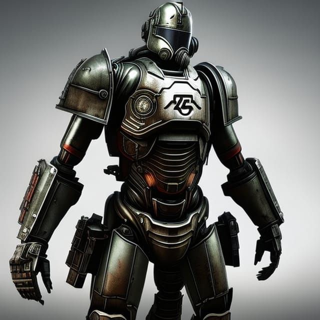 Fallout T-45 Power Armor in Cyberpunk Ukiyo-e Style