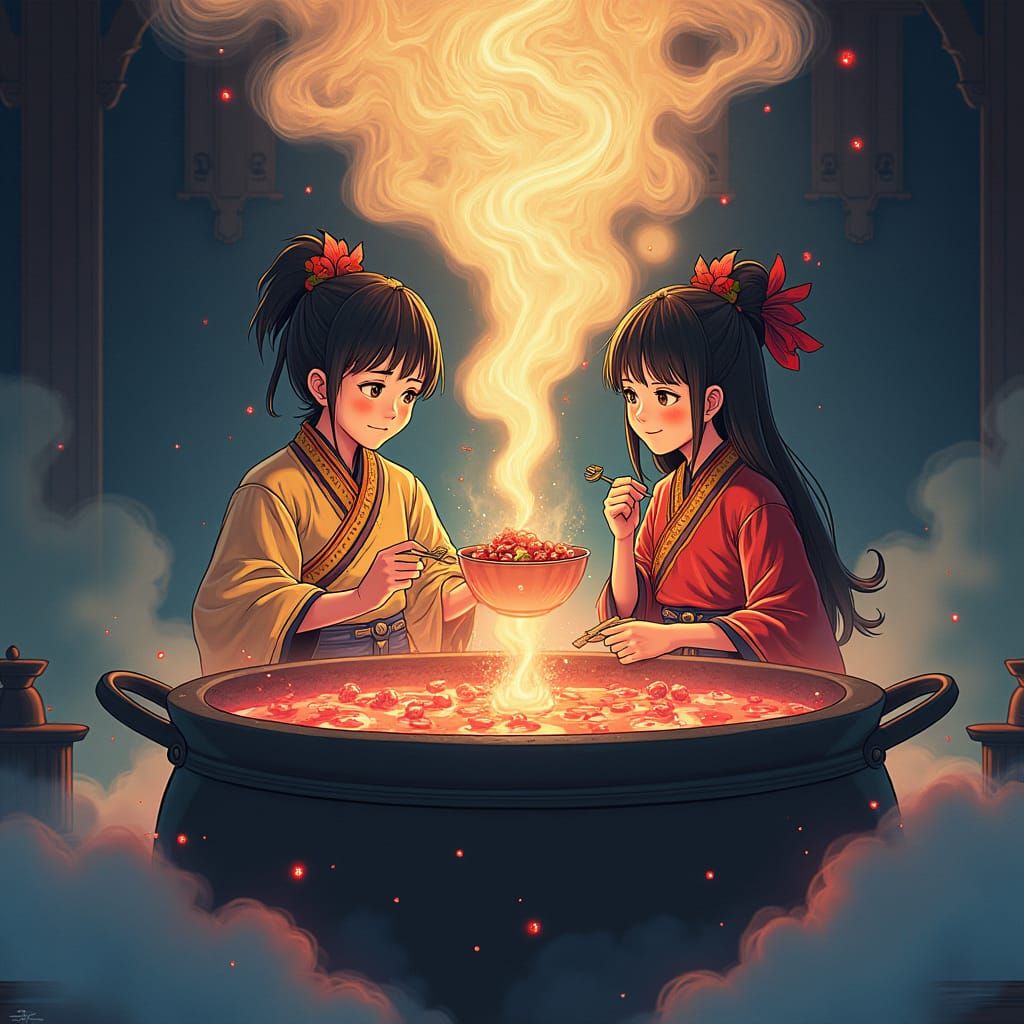 People Dine in Giant Cauldron, Anime Style