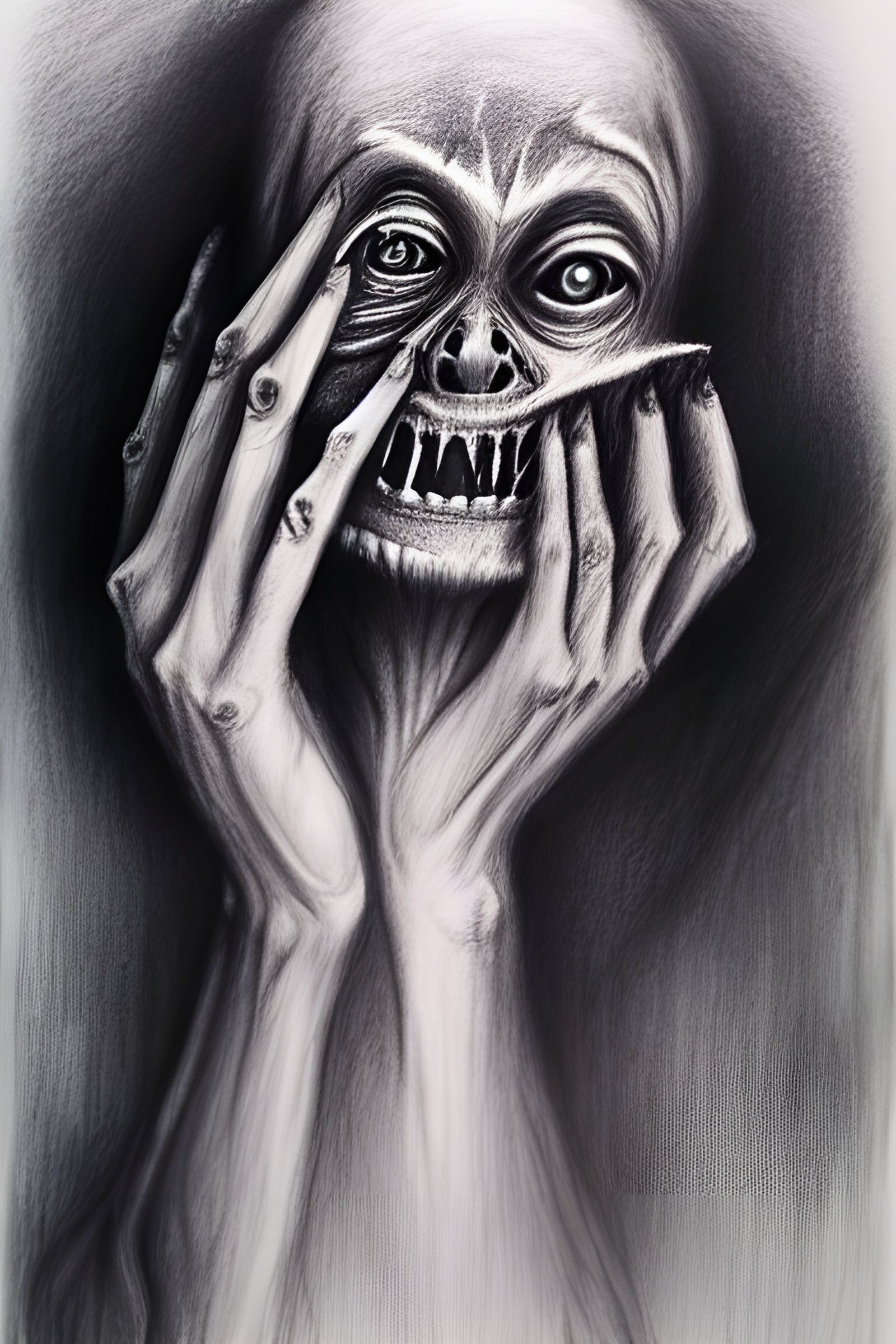 Disturbing Ghoul Drawing in Charcoal and Ink