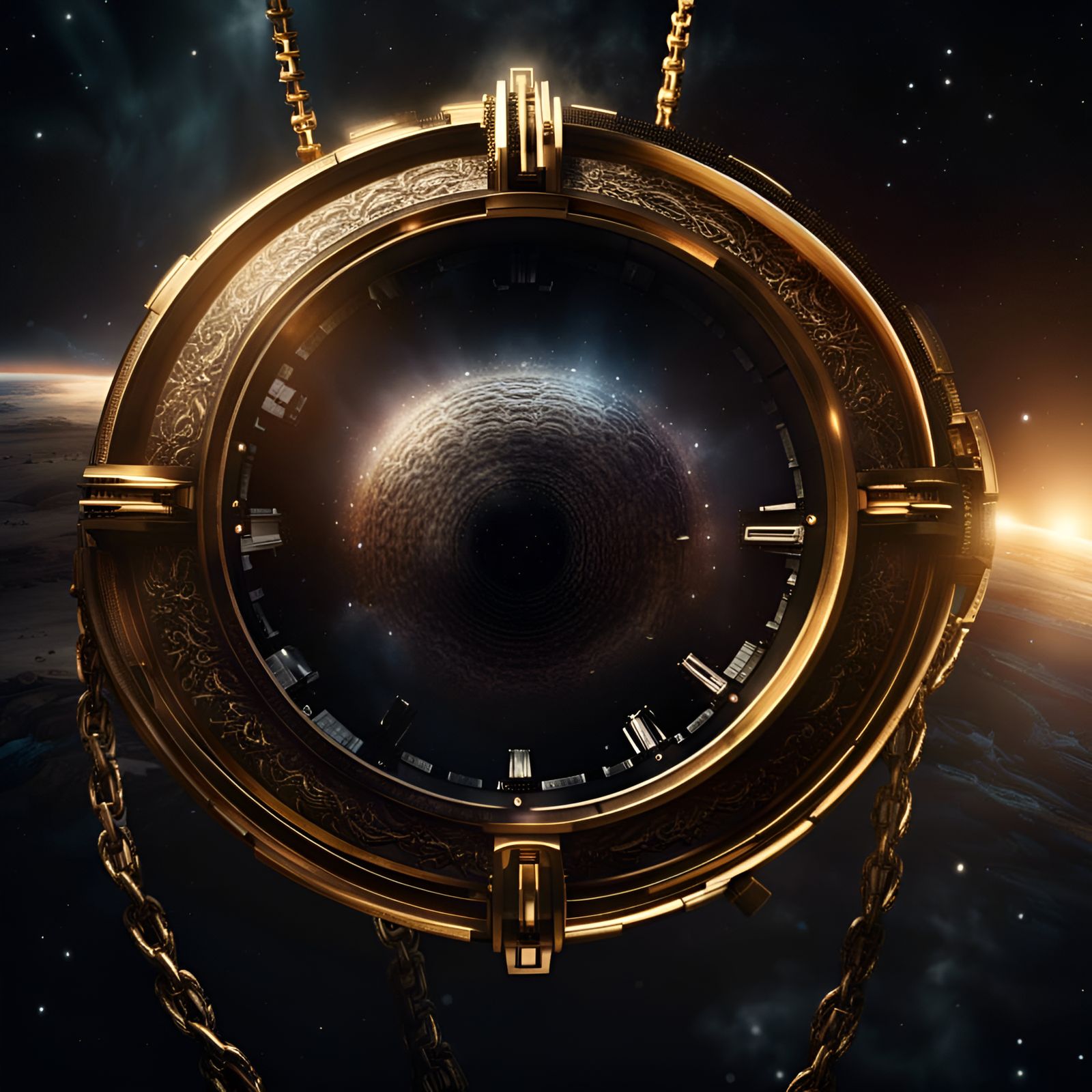 Golden Chain Watch with Interstellar Black Hole