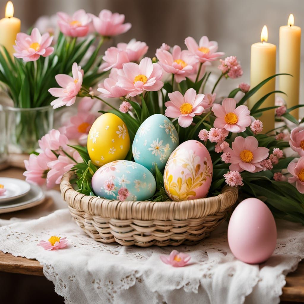 Delicate Easter Egg in Vibrant Watercolor Style with Traditi...