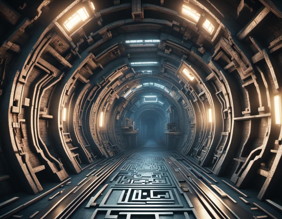Eerie Alien Lair: First-Person Labyrinth Tunnel