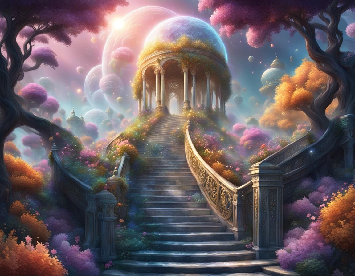 Lush Crystal Gate: 3D Fantasy Landscape