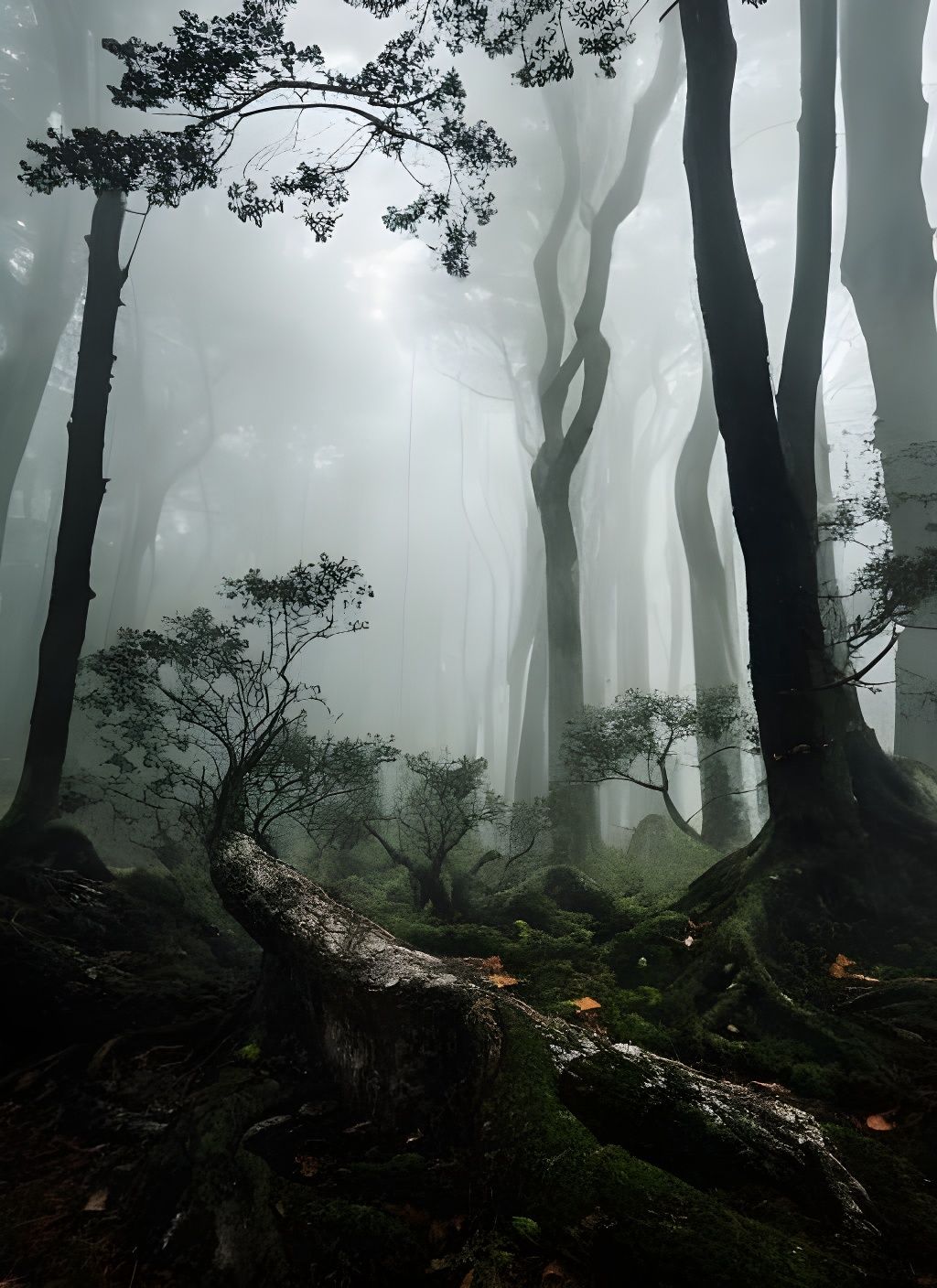 Eerie Ghostly Figure in Misty Forest Illustration