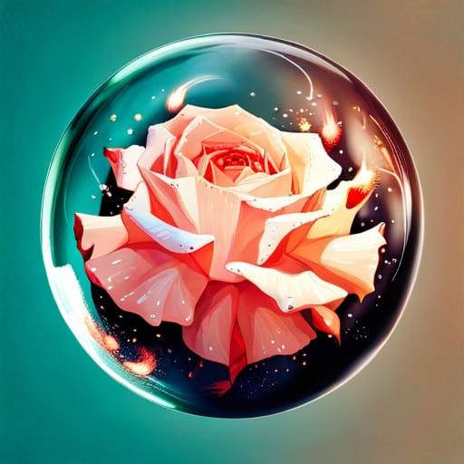 Glowing Crystal Ice Rose in Glass Ball