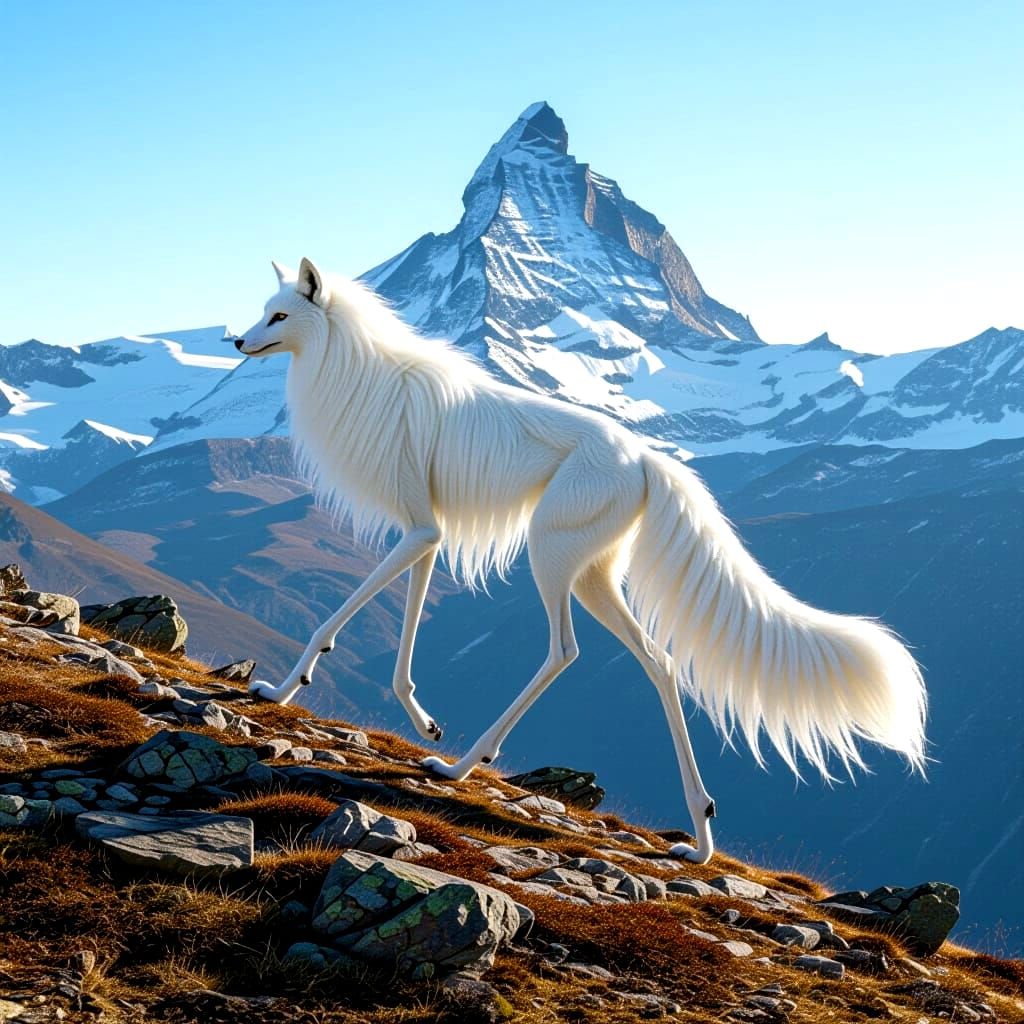 Slender Fantasy Creature Prowls Mountain Ridge