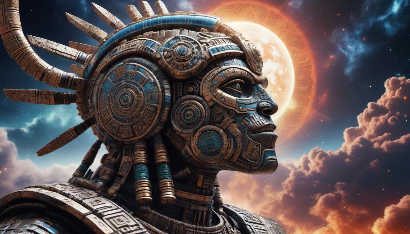 Aztec Cyborg God Face Close-Up