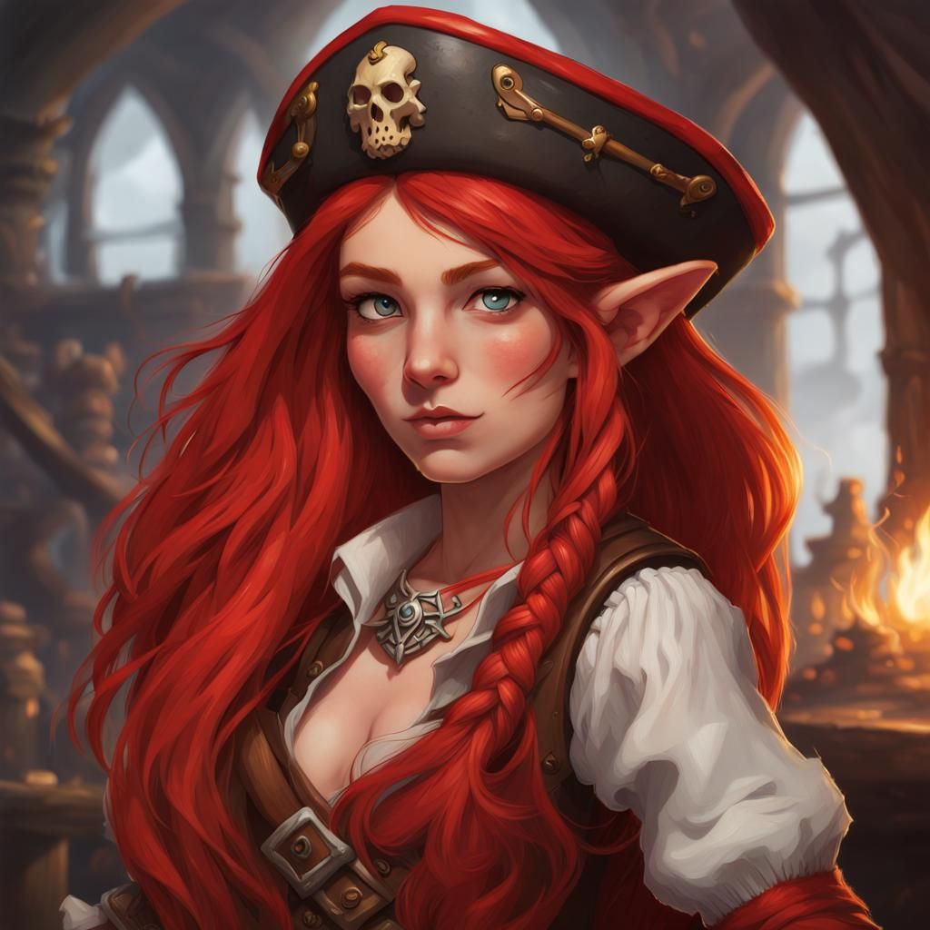 Red Haired Gnome Pirate in Dungeons and Dragons Style