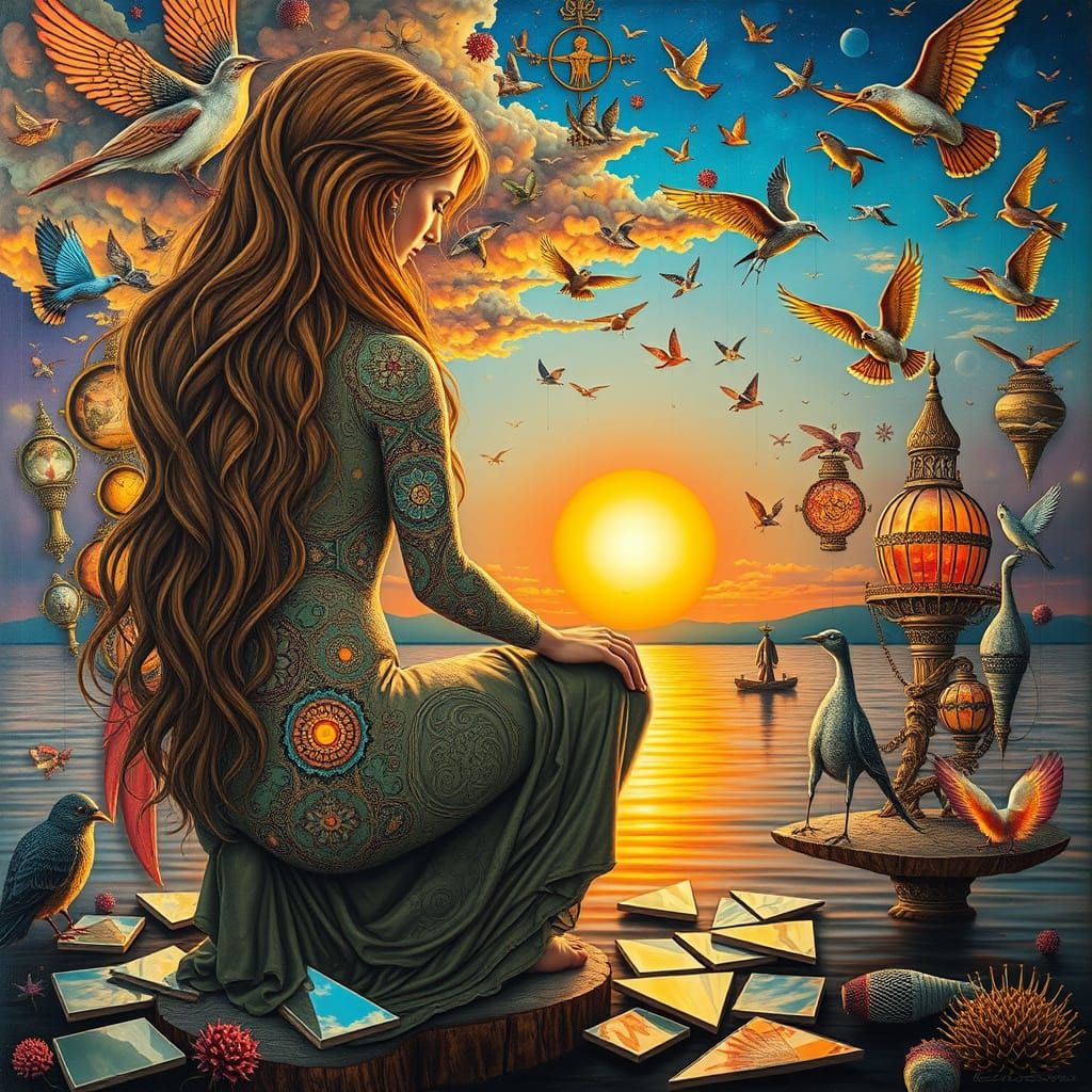 Psychedelic Floating City in Hieronymus Bosch Style