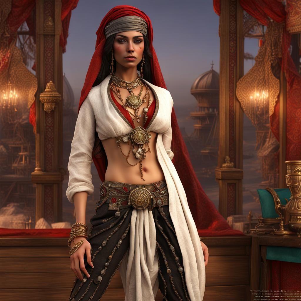 Fantasy Pirate Woman in Detailed Matte Painting