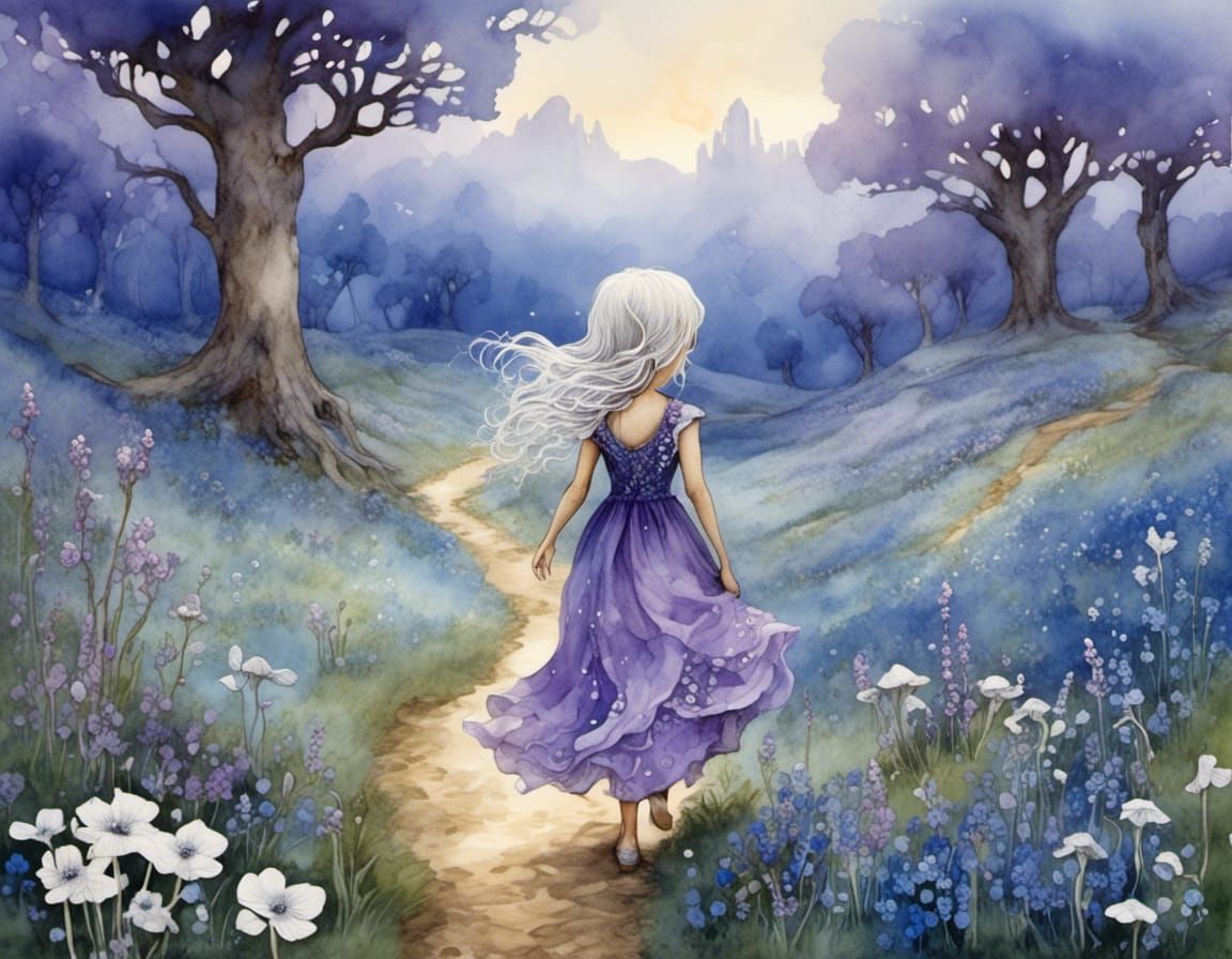 Ethereal Cyanotype Fairy Strolls Through Bluebonnet Field