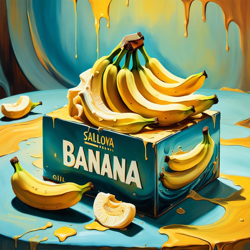 Surreal Banana Box in Dreamscape, Oil Painting Style