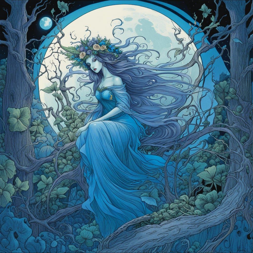 Ethereal Fairy Witch with Ghosts in Vibrant Hues