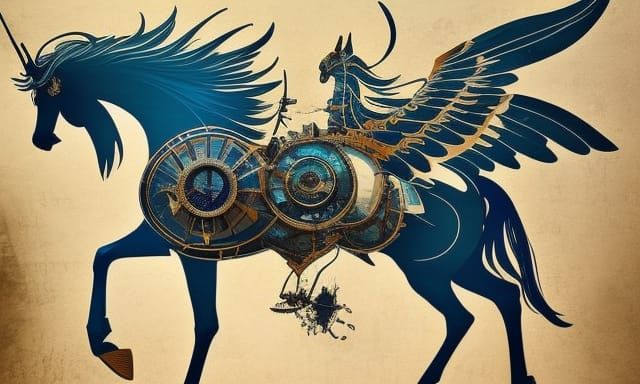 Steampunk Pegasus Schematic Diagram in Blueprint Style