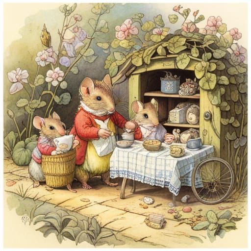 Charming Mice Nurture Babies in Entangled Brambly Thicket