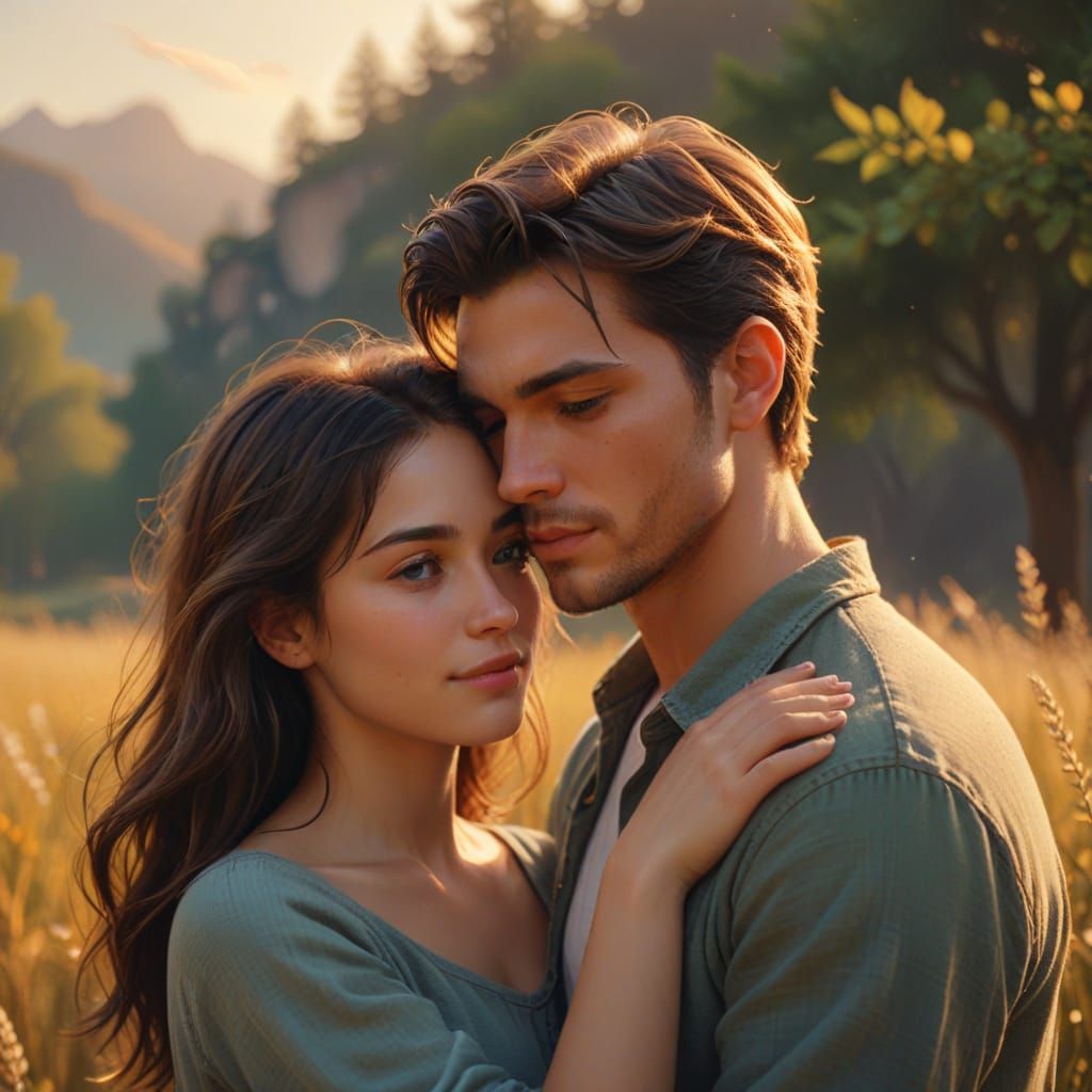 Romantic Embrace in Dreamy Digital Painting