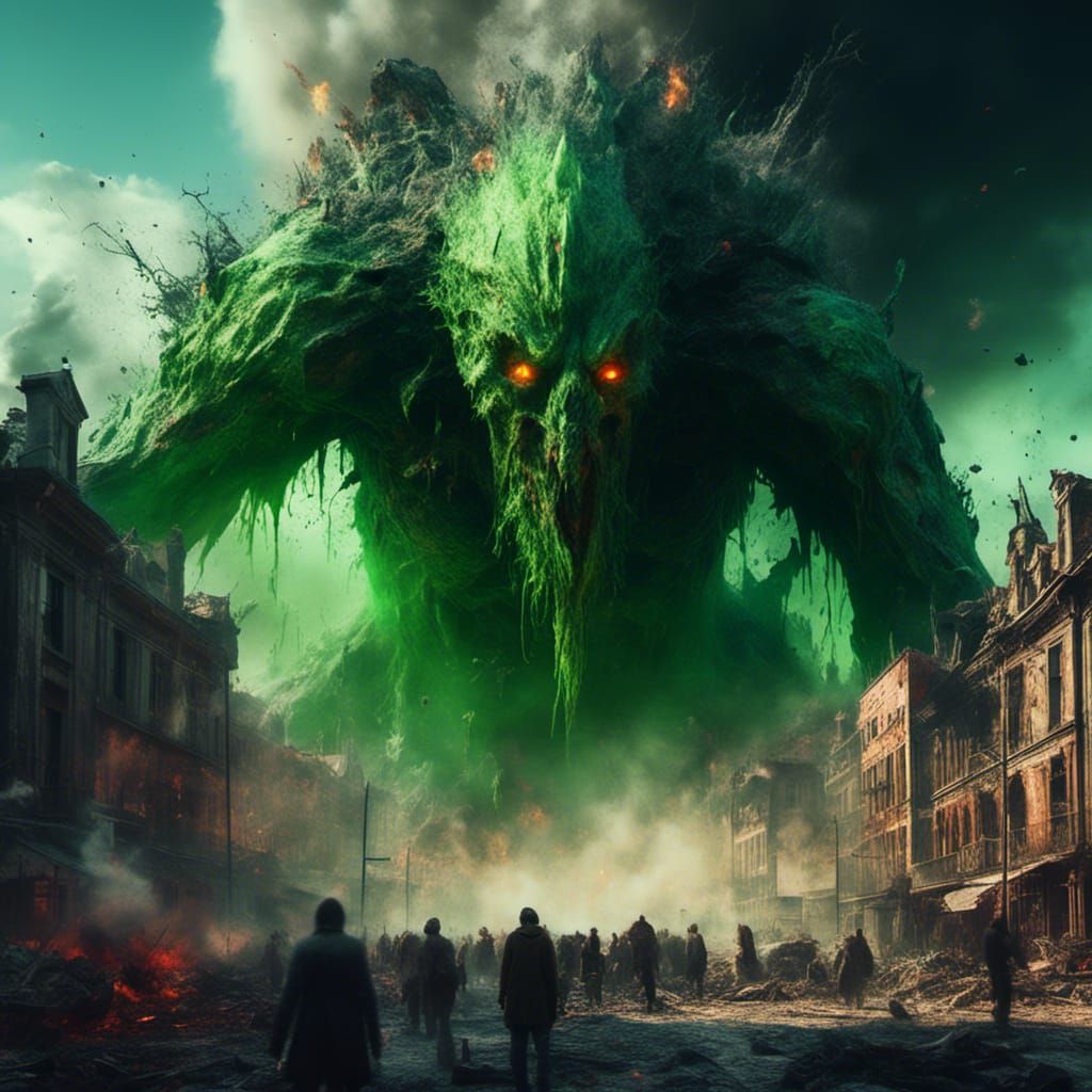 Green Monster Rampage: Dark Fantasy Concept Art