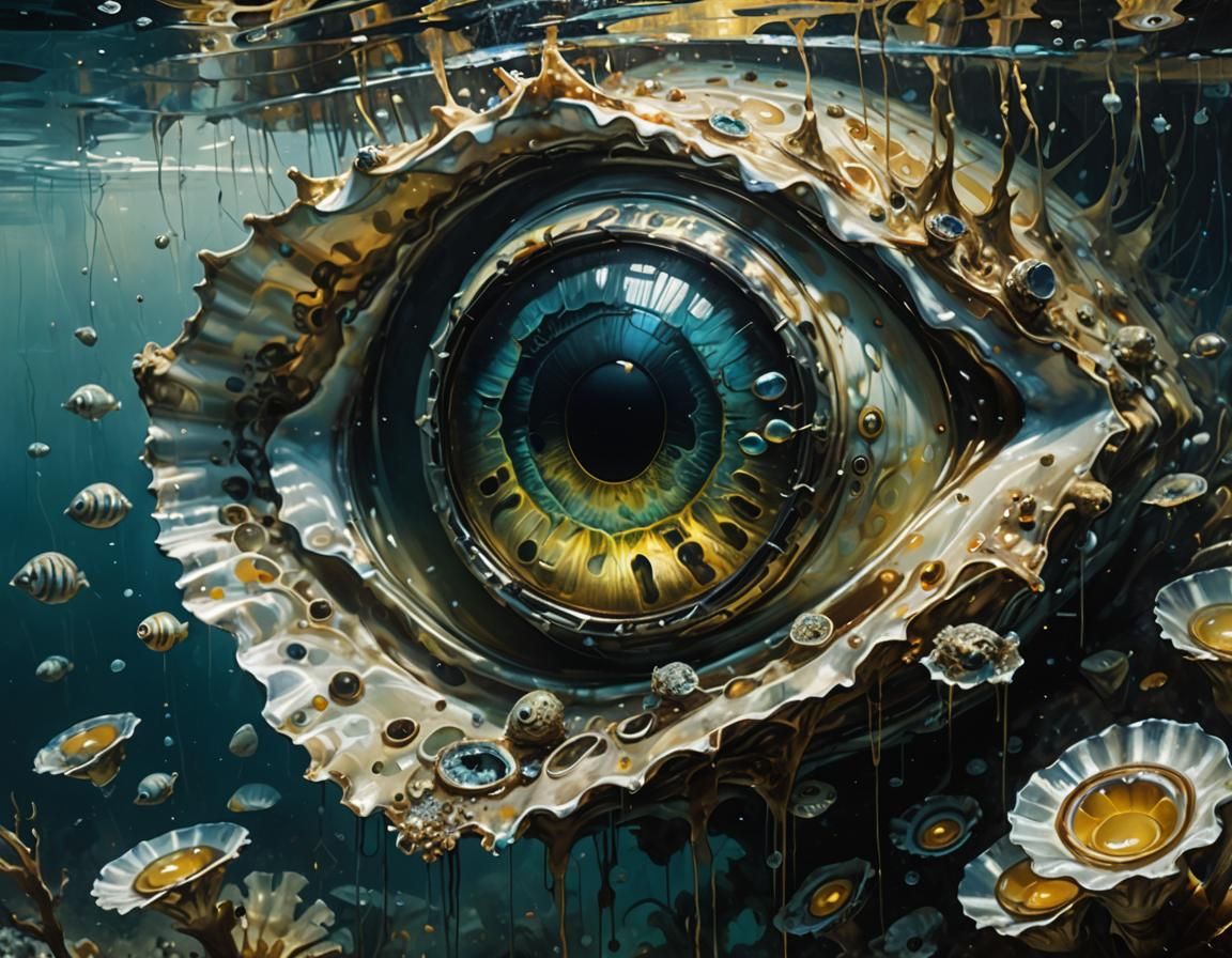 Gigantic Alien Eye in Oyster, Oil Painting