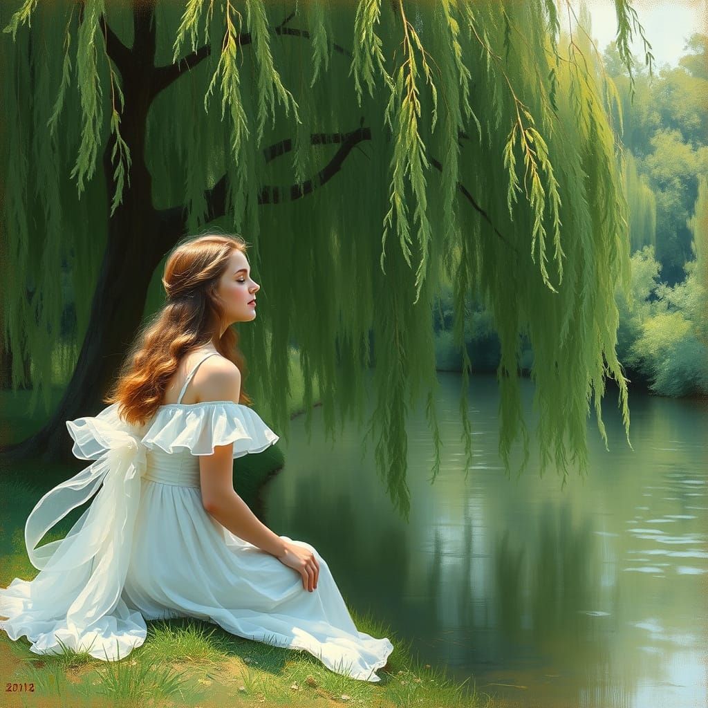 Impressionistic Maiden by a River