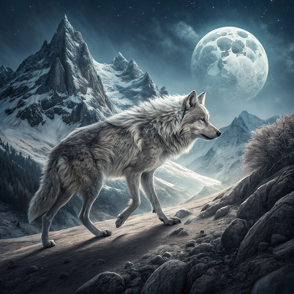 Majestic Wolf in Moody Double Exposure Landscape
