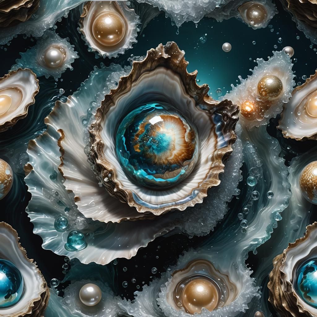 Bioluminescent Pearl Inside Giant Oyster Shell
