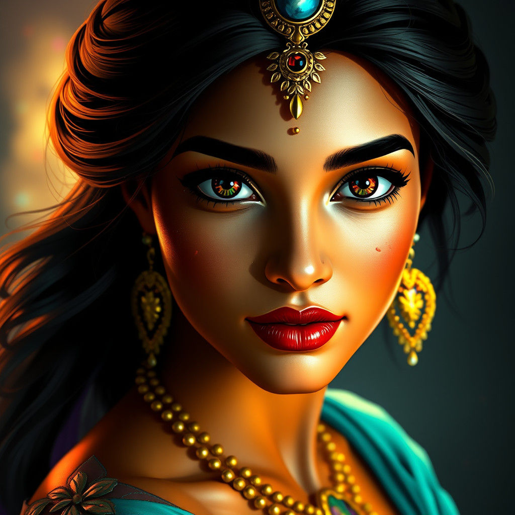 Hyperdetailed Portrait of Princess Jasmine in Art Nouveau St...