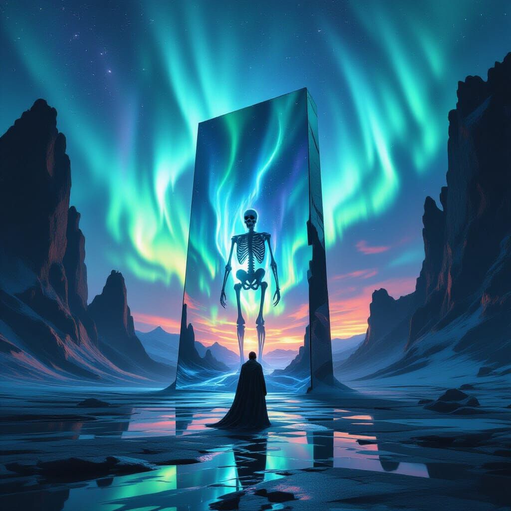 Optical Surrealism: King and Skeleton Mirror Image