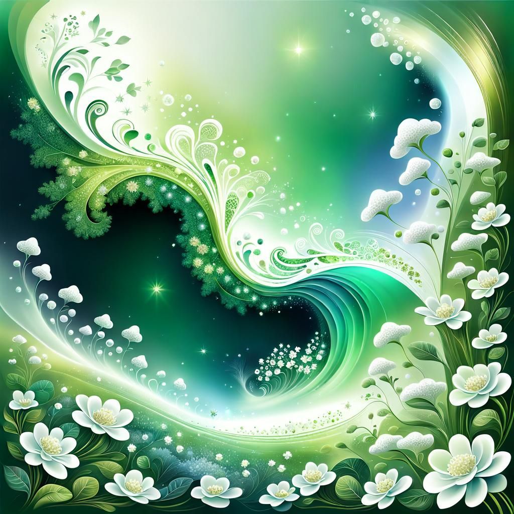 Ethereal Greenery and Flowers in Abstract Fractal Art