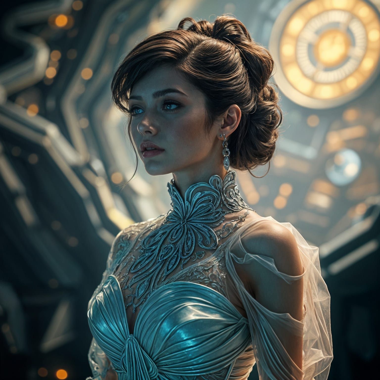 Hyperrealistic Woman in Elegant Latex Dress