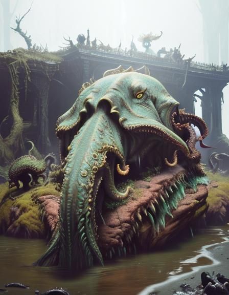 Son of Cthulhu Cryptid in Dark Fantasy Style