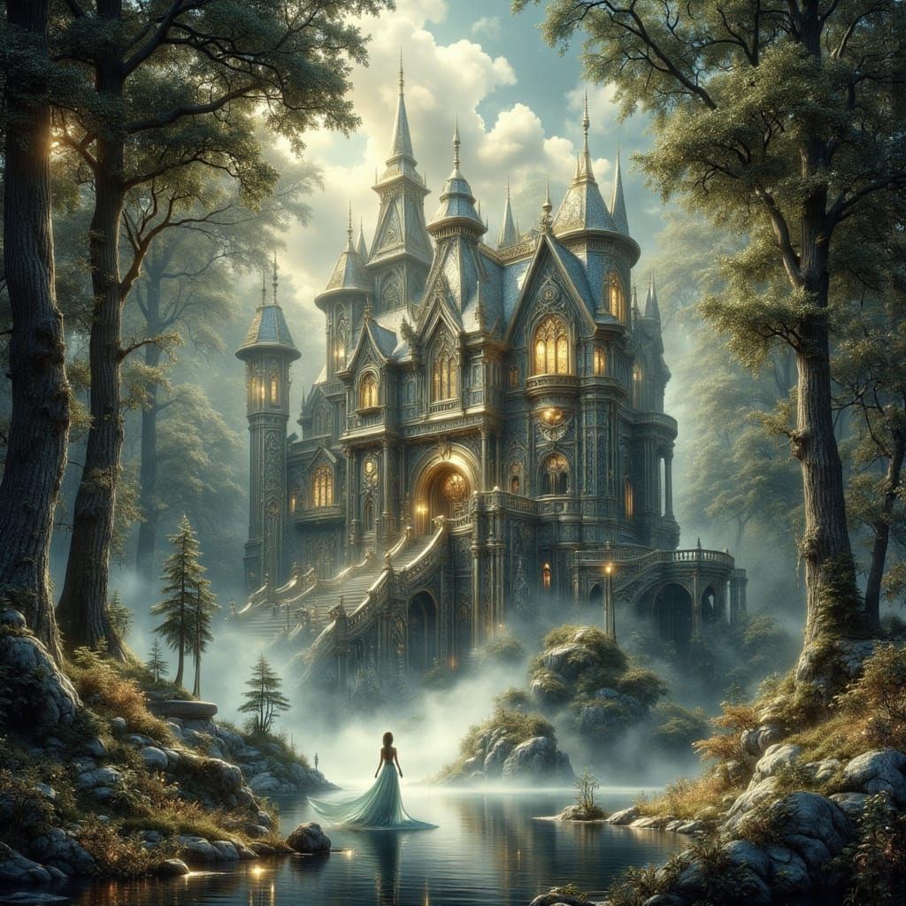 Ethereal Elven Palace in Art Nouveau Punk Style