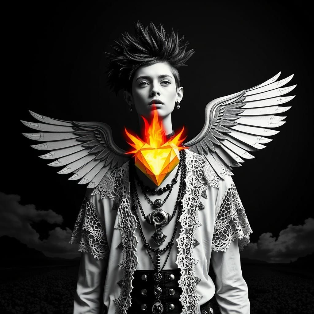 Goth Jesus with Sacred Heart and Geometric Wings