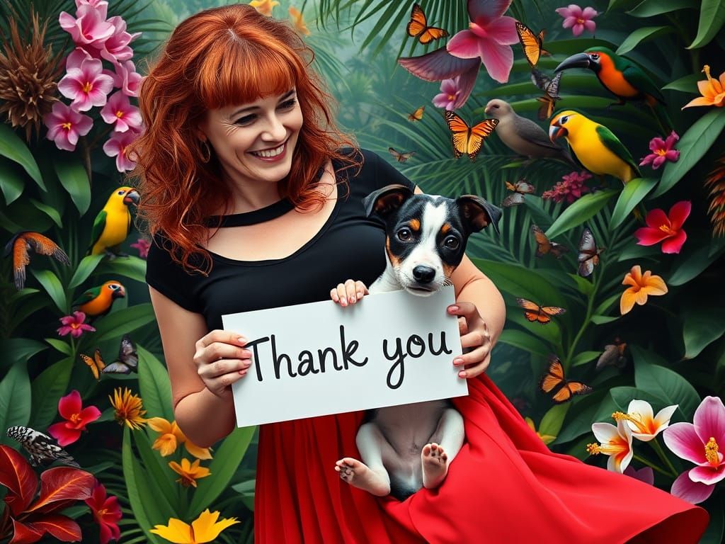 Woman and Puppy in Lush Rainforest