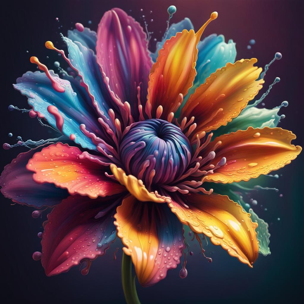 Hyperrealistic Psychedelic Flower in Splash Art Style