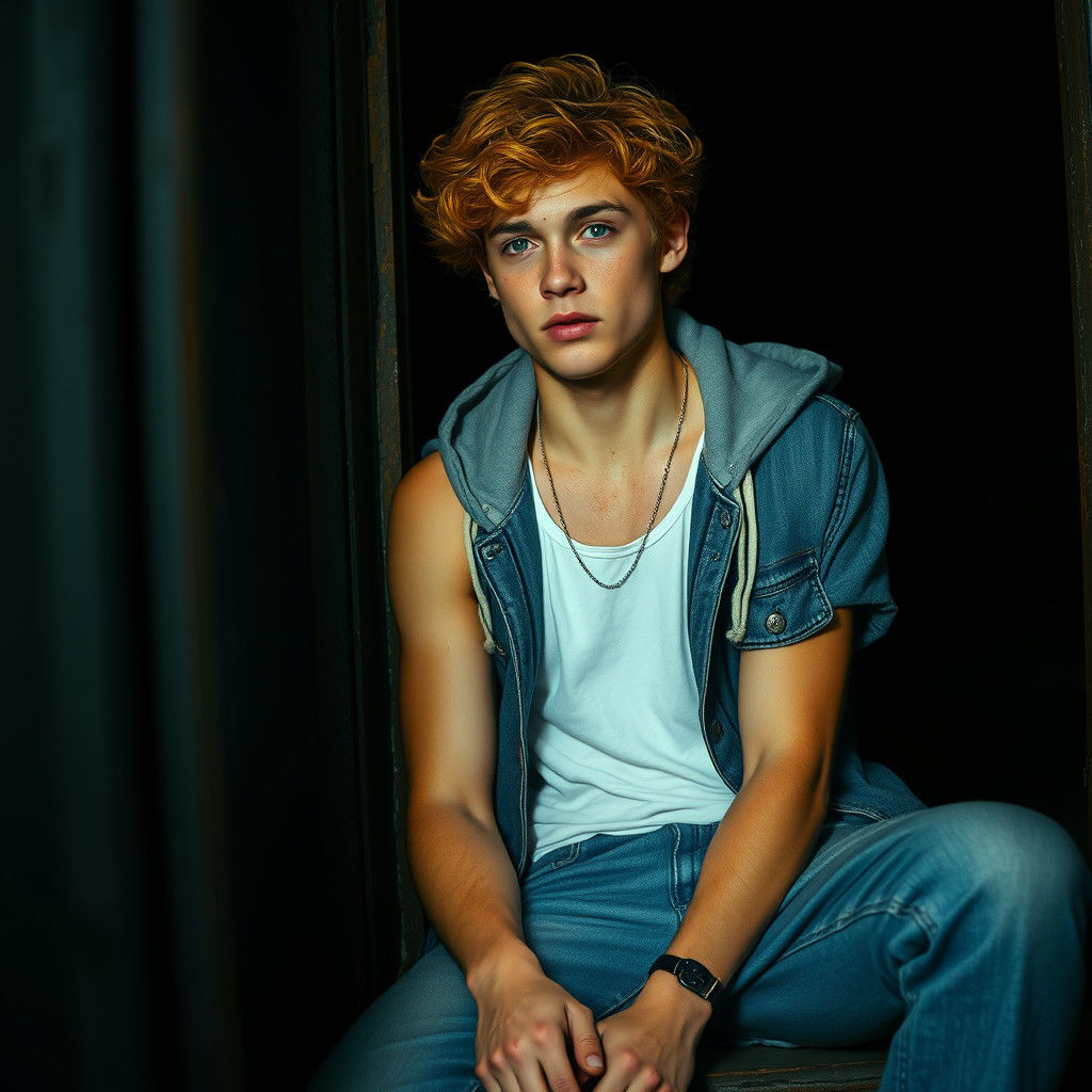 Contemplative Young Man in Cinematic Film Still