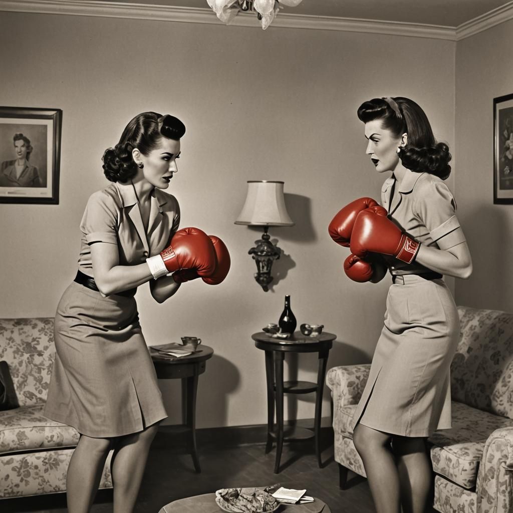 Retro Pin-Up Housewives Catfight in 1940s Style