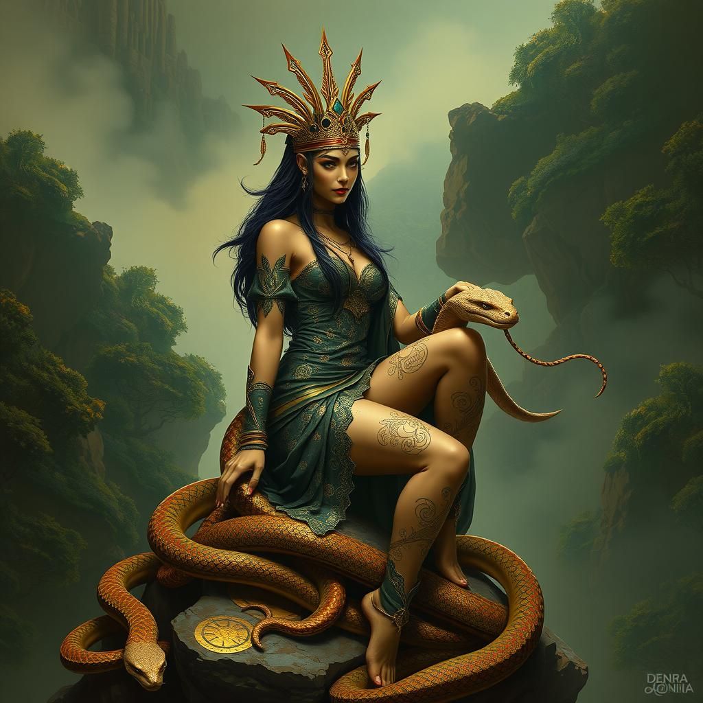 Mystical Shahmaran: Snake Queen in Verdant Forest