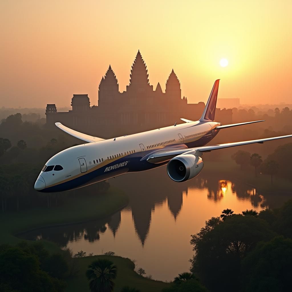Boeing 787-9 Soaring Over Angkor Wat