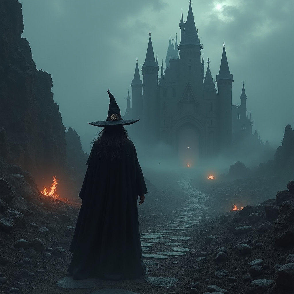 Ominous Witch Approaches Ruined Castle: Matte Painting