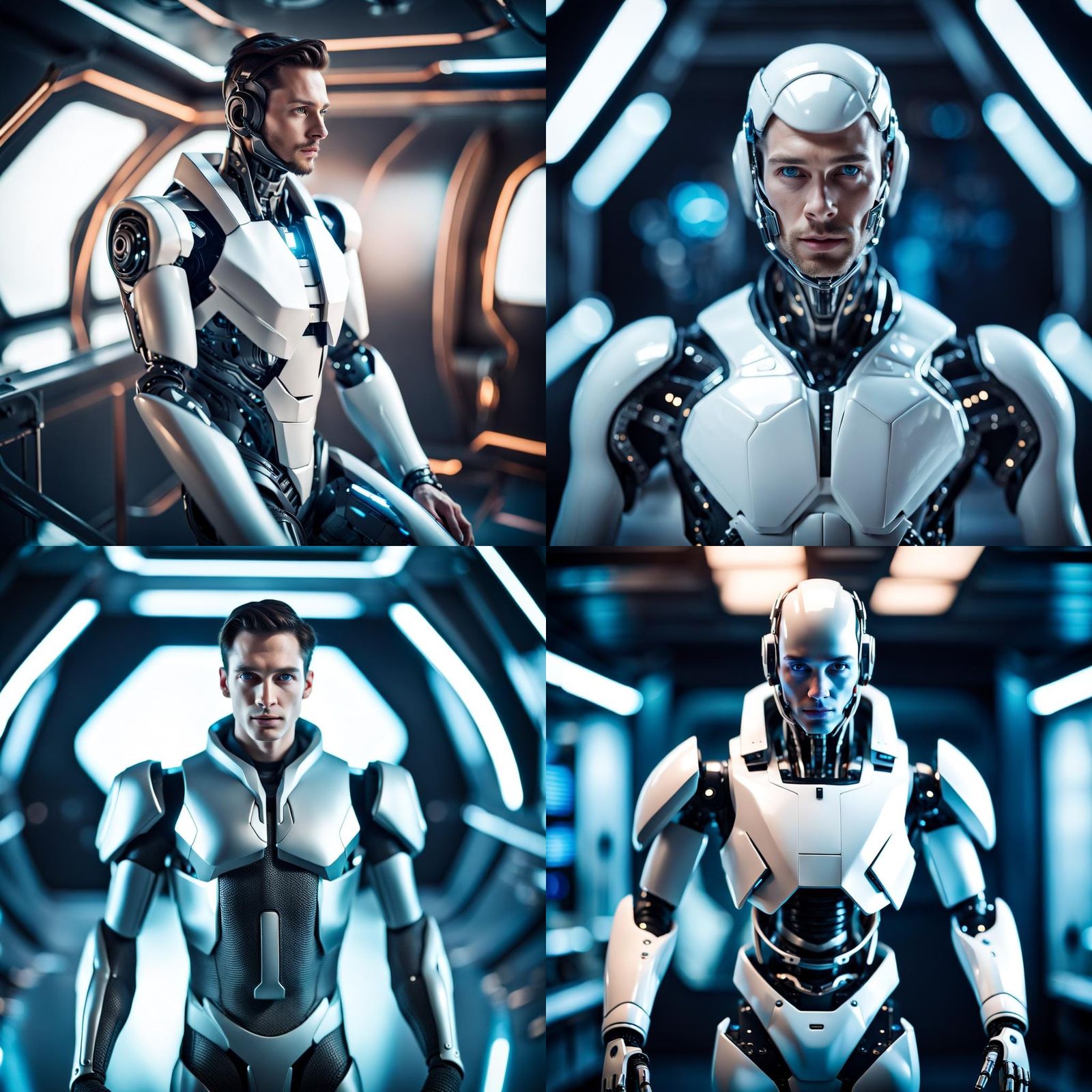 male android on a spaceship. Full body photo.