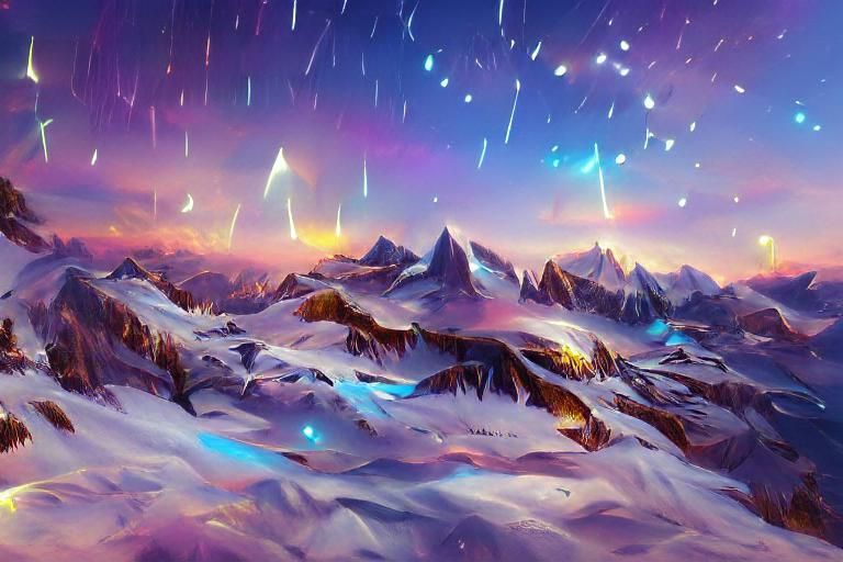 Magical Snowy Mountains Under Starry Sky