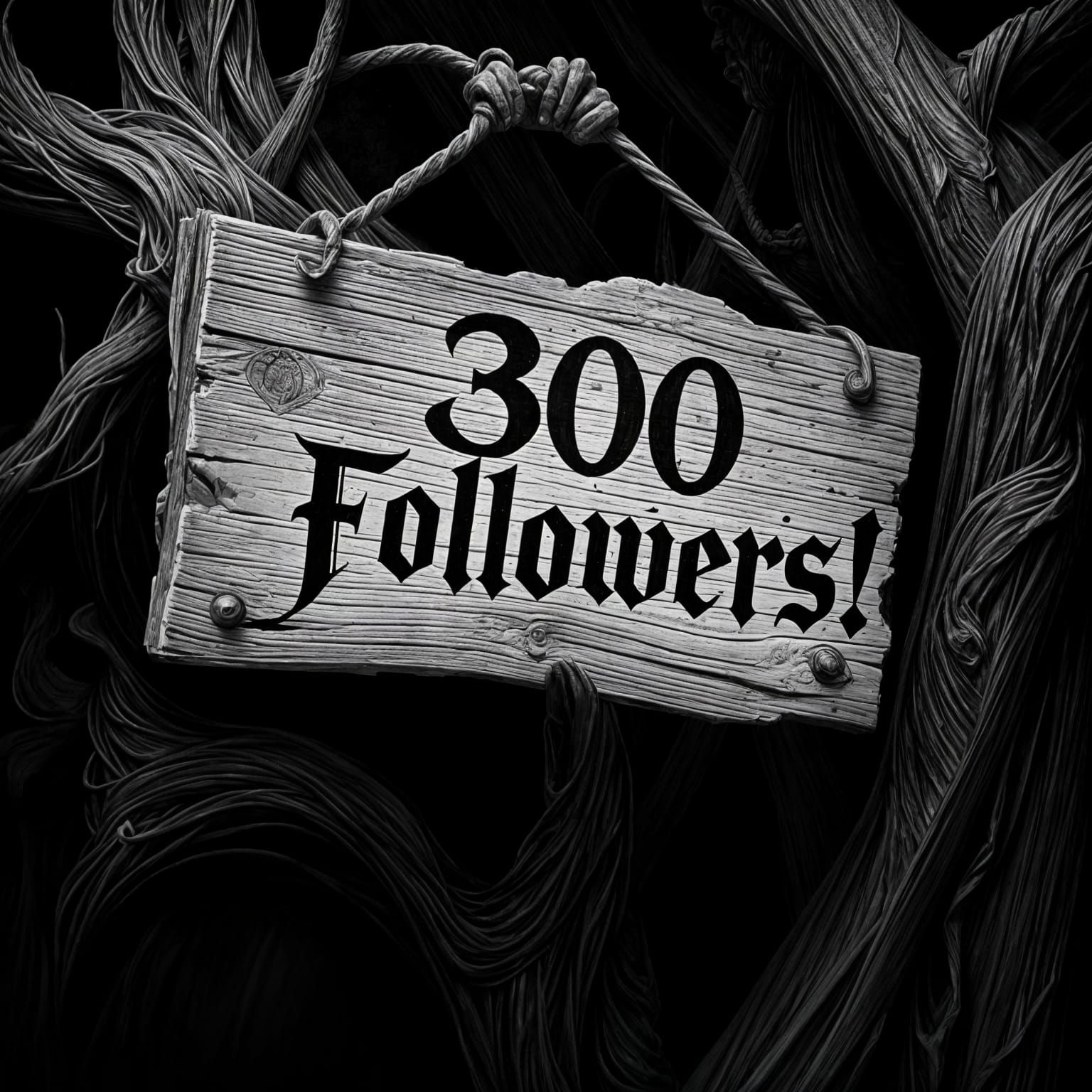 Eerie Black and White Sign in a Dark, Gothic Style