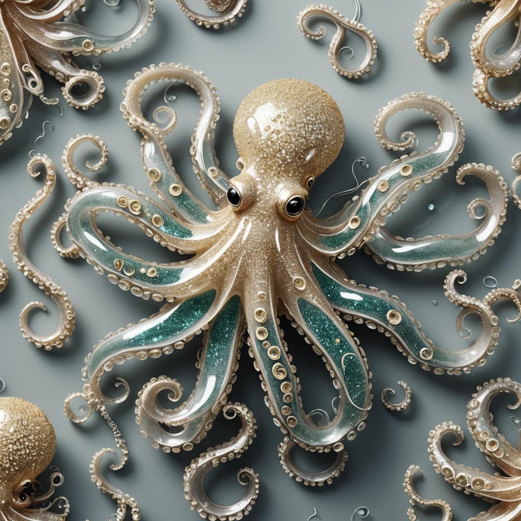 Elegant Glittercore Octopus Made of Glass