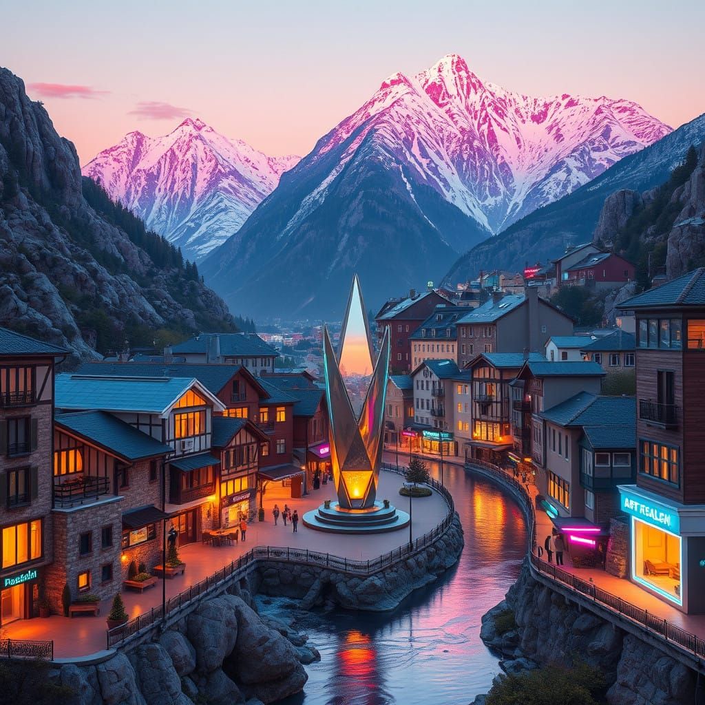 Futuristic Andorra la Vella: A Neon-Lit Mountain Valley Metr...