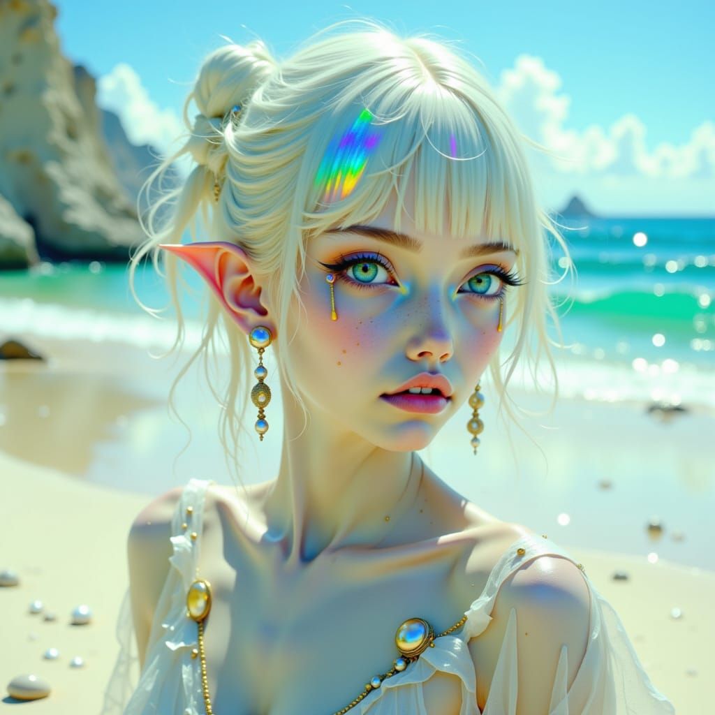Ethereal Alien Woman on Beach in Photorealistic Style