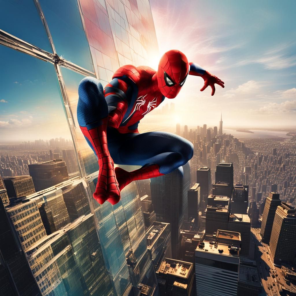 Spider-Man Swings Through Sunlit Cityscape