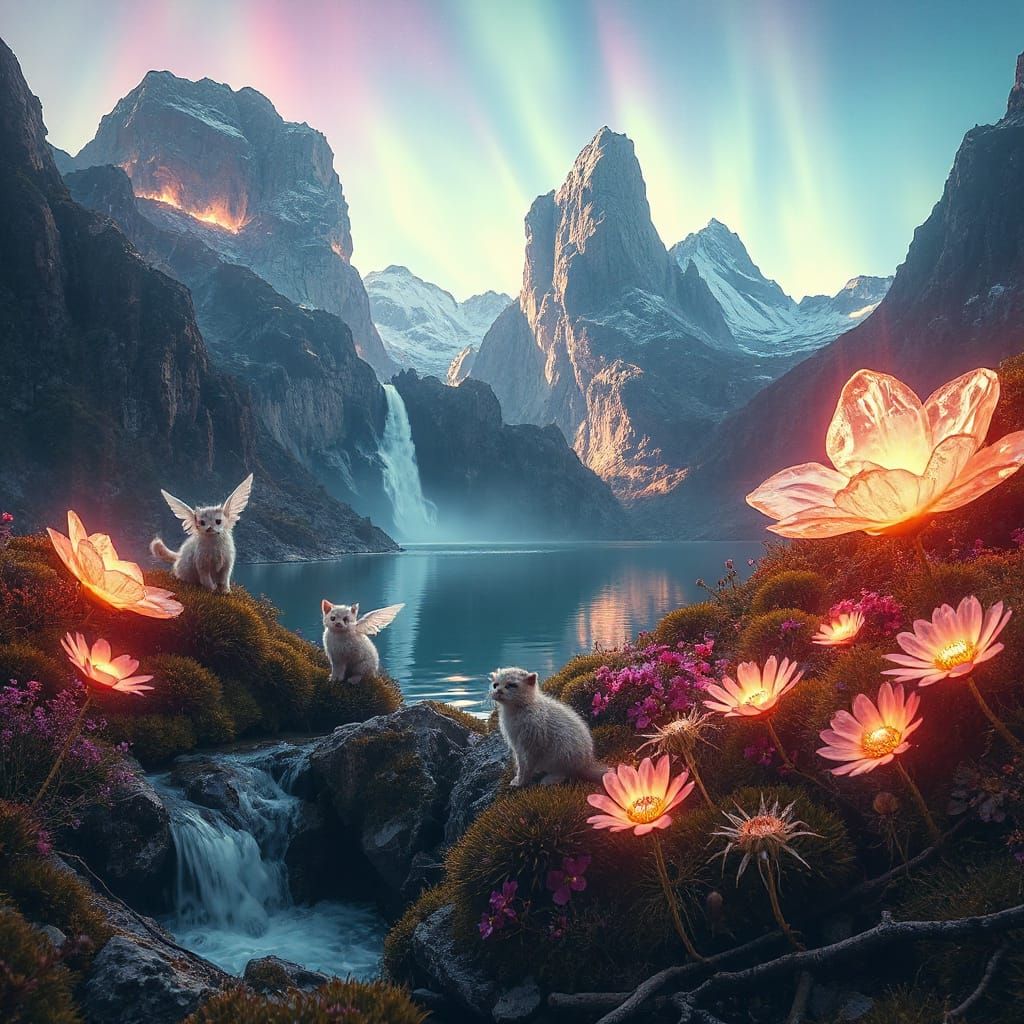 Ethereal Crystal Valley Aurora Borealis, WLOP Style