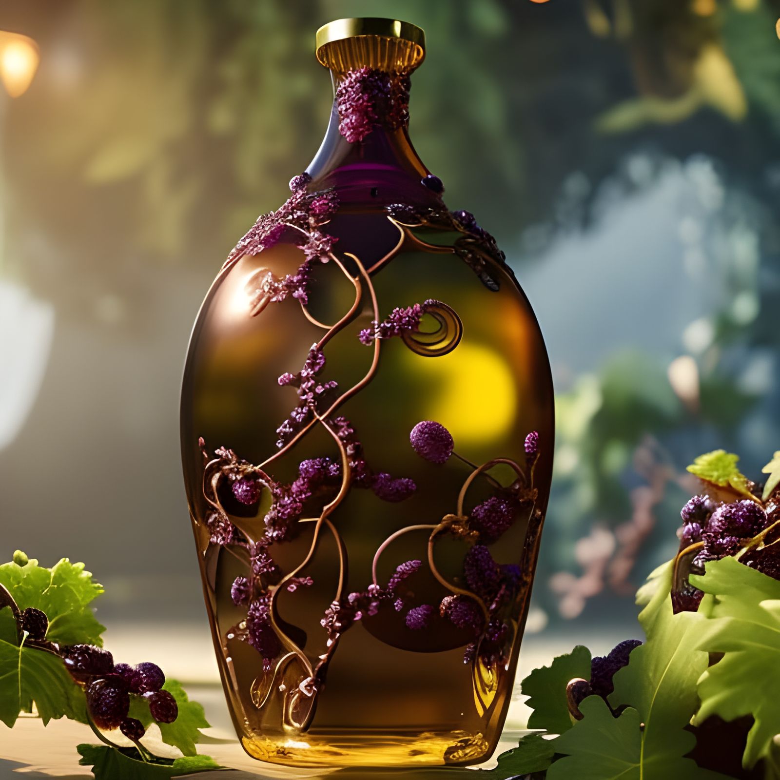 Grape Vine in Bottle: Hyperdetailed Fantasy Art