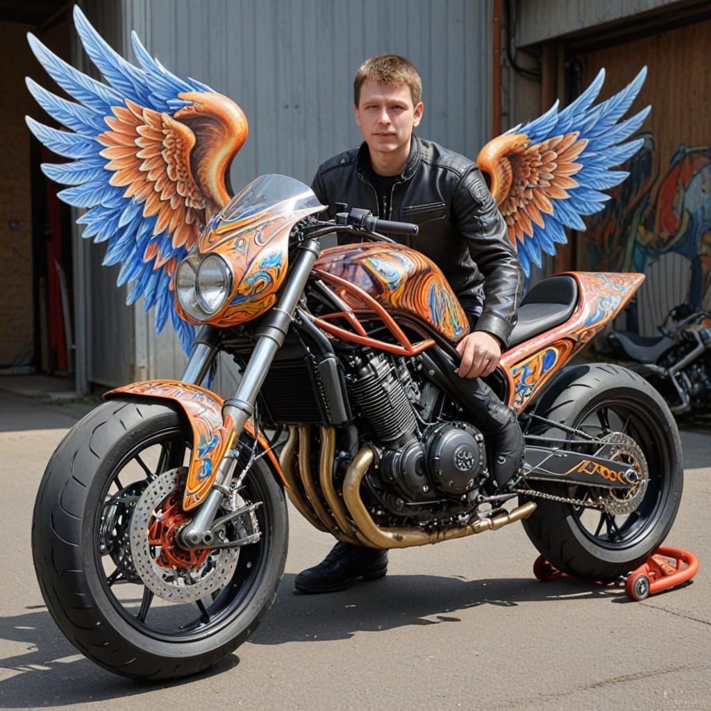 Seraph Rides Superbike: Airbrush Art Style